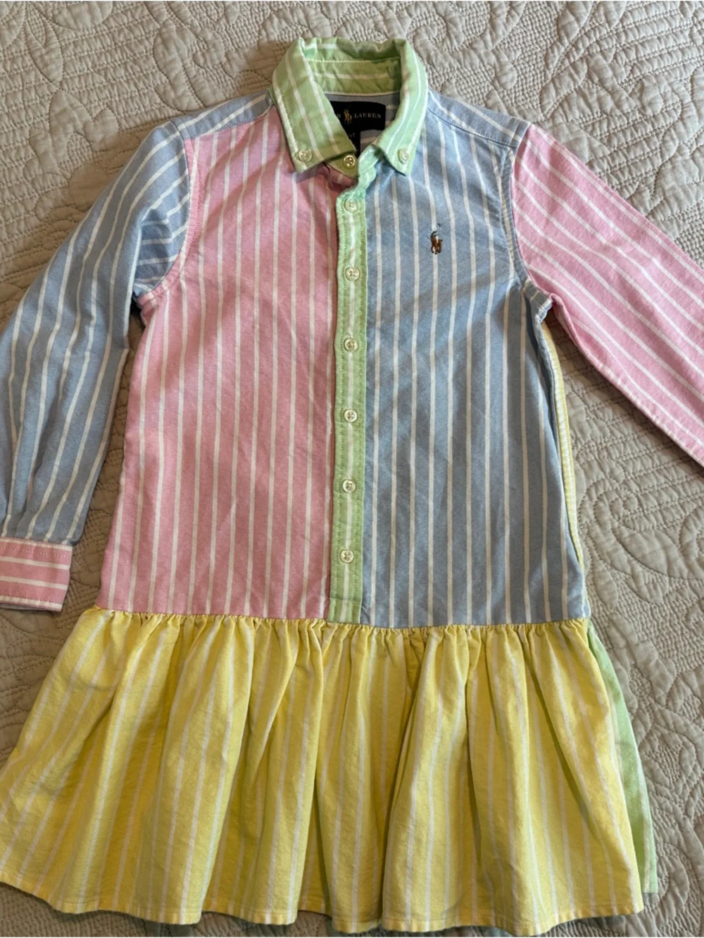 Ralph Lauren Pastel Striped Button-Front Oxford Shirt Dress - size 4